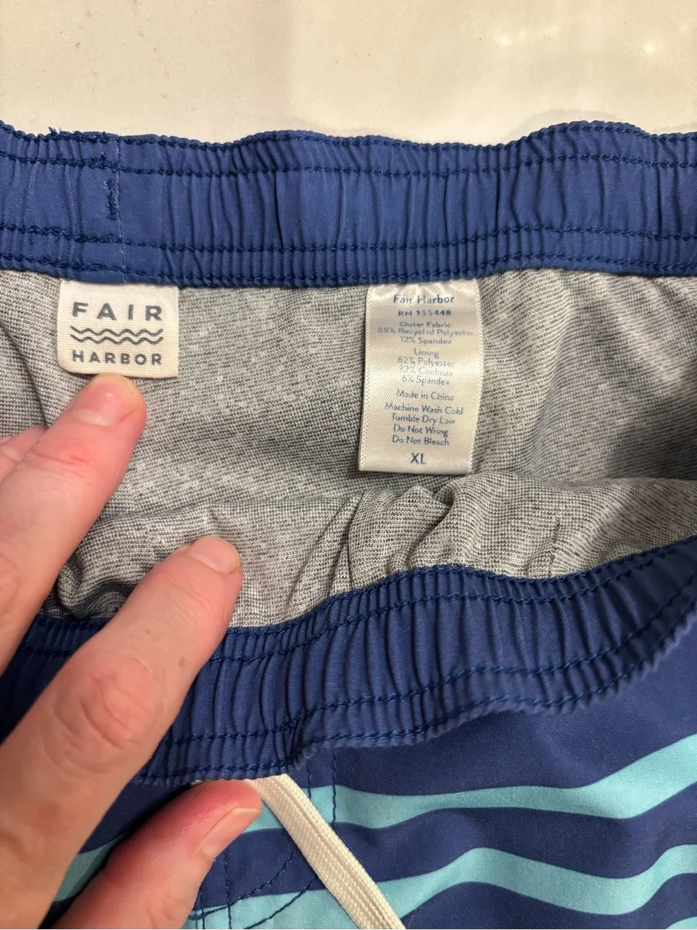 Fair Harbor Navy and Aqua Colorblock Kids Swim Trunks
